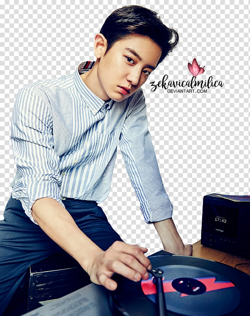 EXO Chanyeol W Korea, man holding turntable transparent background PNG clipart