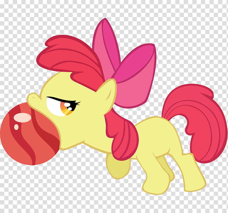 Applebloom Bowling, beige pony with red hair biting ball illustration transparent background PNG clipart