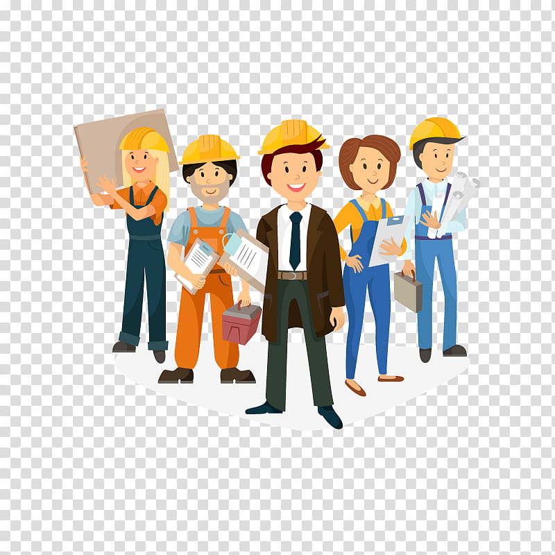 Creative, Construction Worker, Cartoon, Job, Workwear, Engineer, Team, Employment transparent background PNG clipart