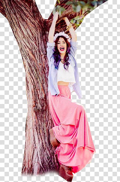 Martina Stoessel, woman in white crop top beside tree transparent background PNG clipart