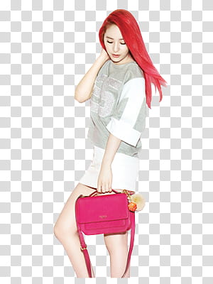 Krystal Jung F x Minminnielee, woman holding pink leather bag transparent background PNG clipart