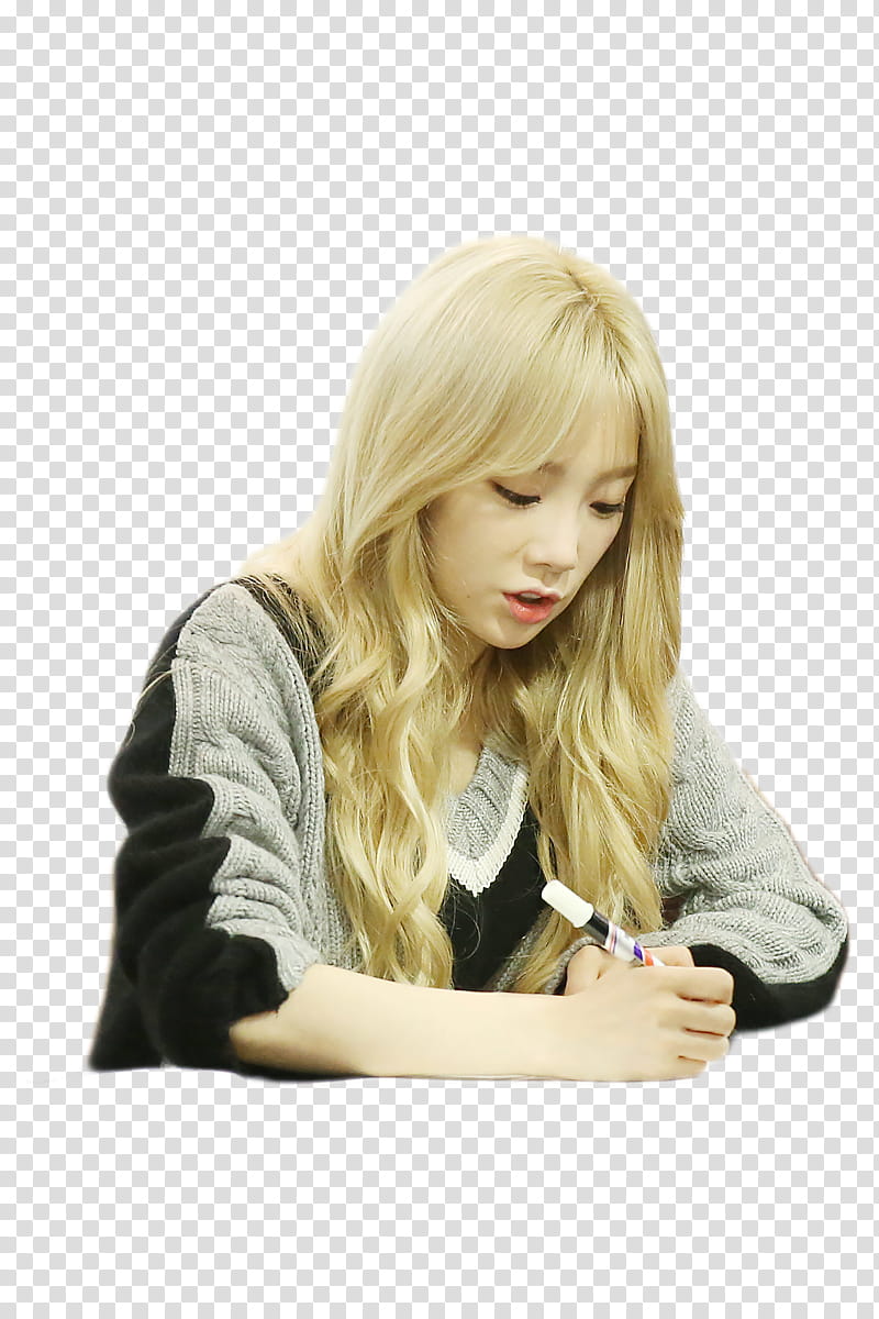 TAEYEON  LOUIS QUATORZE FANSIGN, woman sitting and writing using marker pen v transparent background PNG clipart