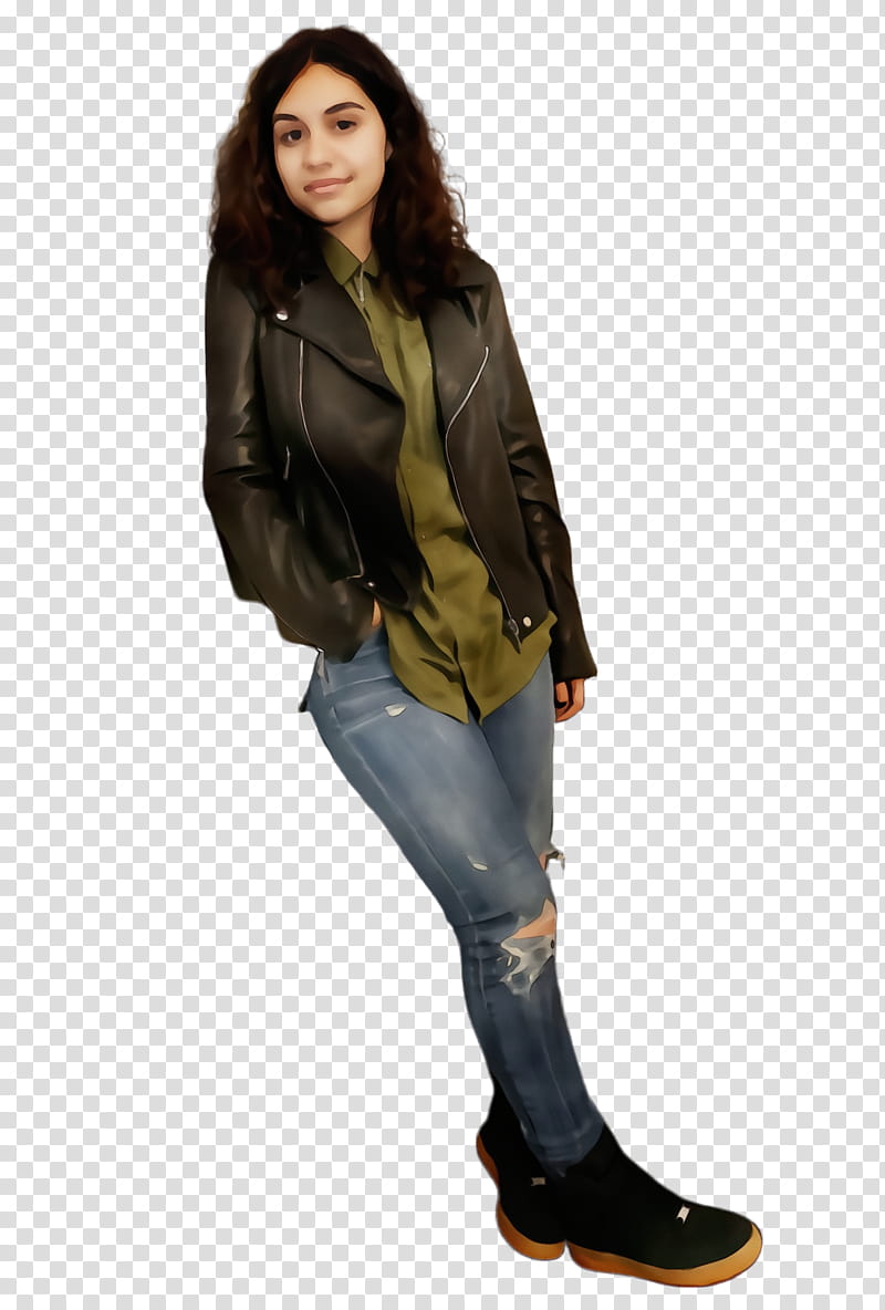 Nithya Menen Leather Jacket M Fashion Model, Watercolor, Paint, Wet Ink, Jeans, Clothing, Brown, Outerwear transparent background PNG clipart