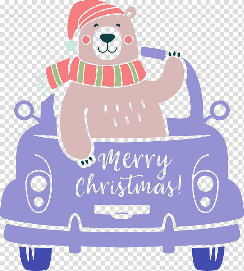 cartoon transport vehicle bear car, Merry Christmas Car, Watercolor, Paint, Wet Ink, Cartoon transparent background PNG clipart