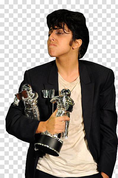 Lady Gaga , man holding trophies transparent background PNG clipart