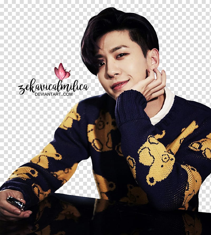 B A P Yongguk Noir, man wearing brown and yellow sweater transparent background PNG clipart