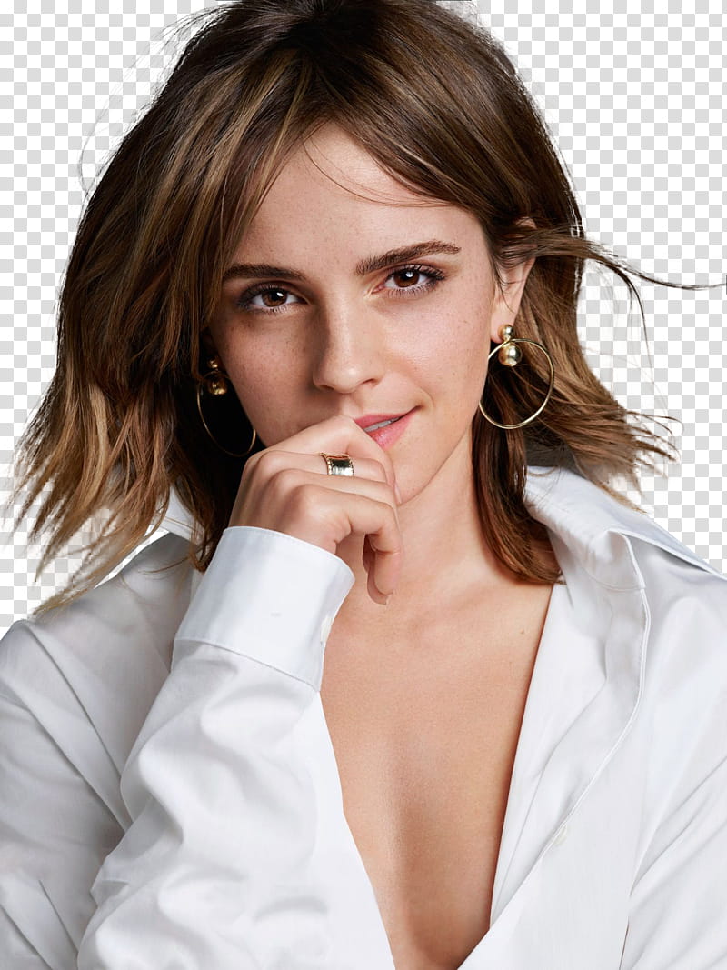 Emma Watson, Kristen stewart wearing white plunging neckline top transparent background PNG clipart