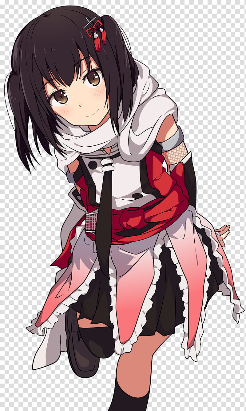 Sendai, black haired female anime character transparent background PNG clipart
