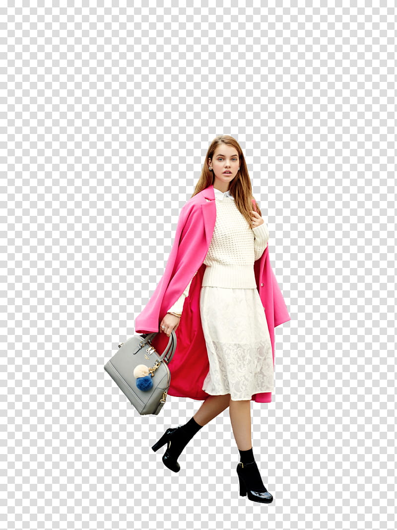 Barbara Palvin, woman holding gray leather handbag transparent background PNG clipart