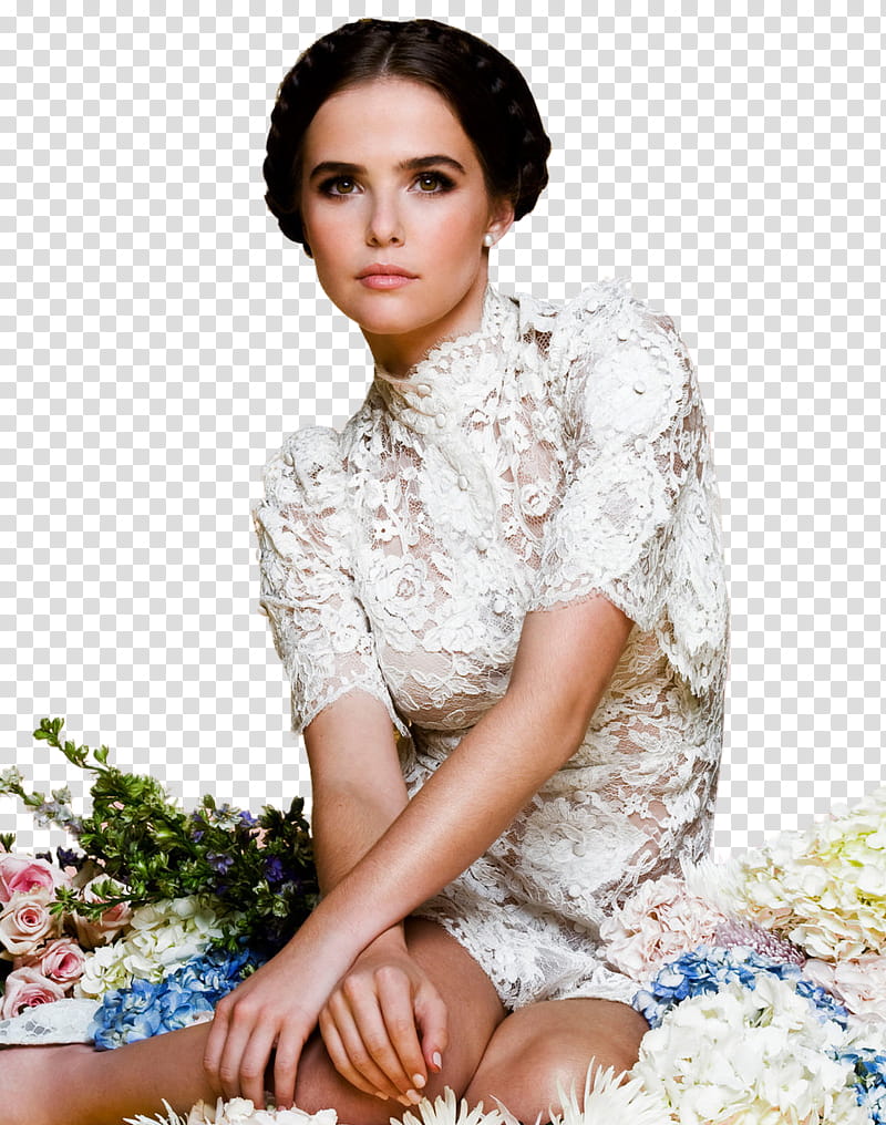 Zoey Deutch, woman in white lace dress transparent background PNG clipart