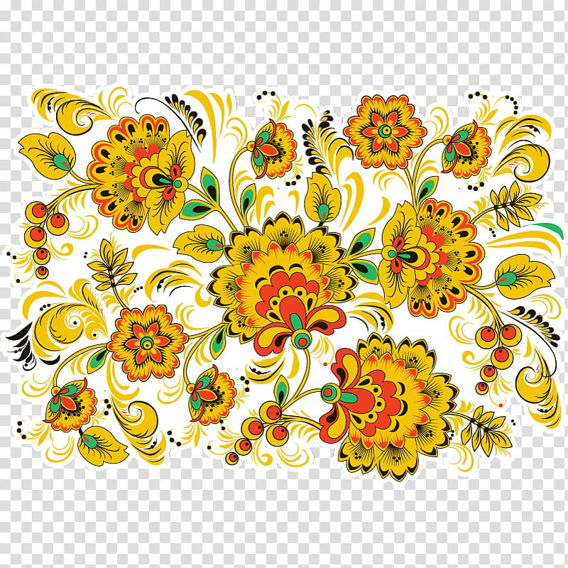 Bouquet Of Flowers Drawing, Khokhloma, Floral Design, Ornament, Painting, Folk Art, Watercolor Painting, Yellow transparent background PNG clipart