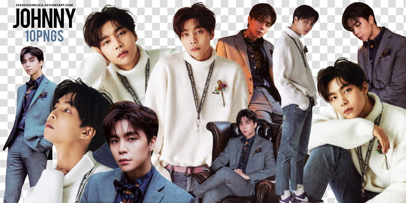 NCT Johnny  Season Greetings, men's sweater and formal suit jacket poses transparent background PNG clipart