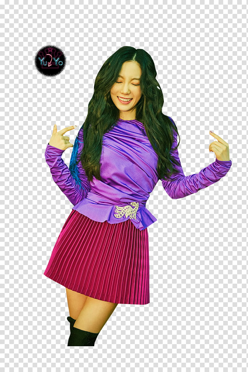 SNSD HOLIDAY, woman in purple long-sleeved shirt and pink pleated mini skirt transparent background PNG clipart