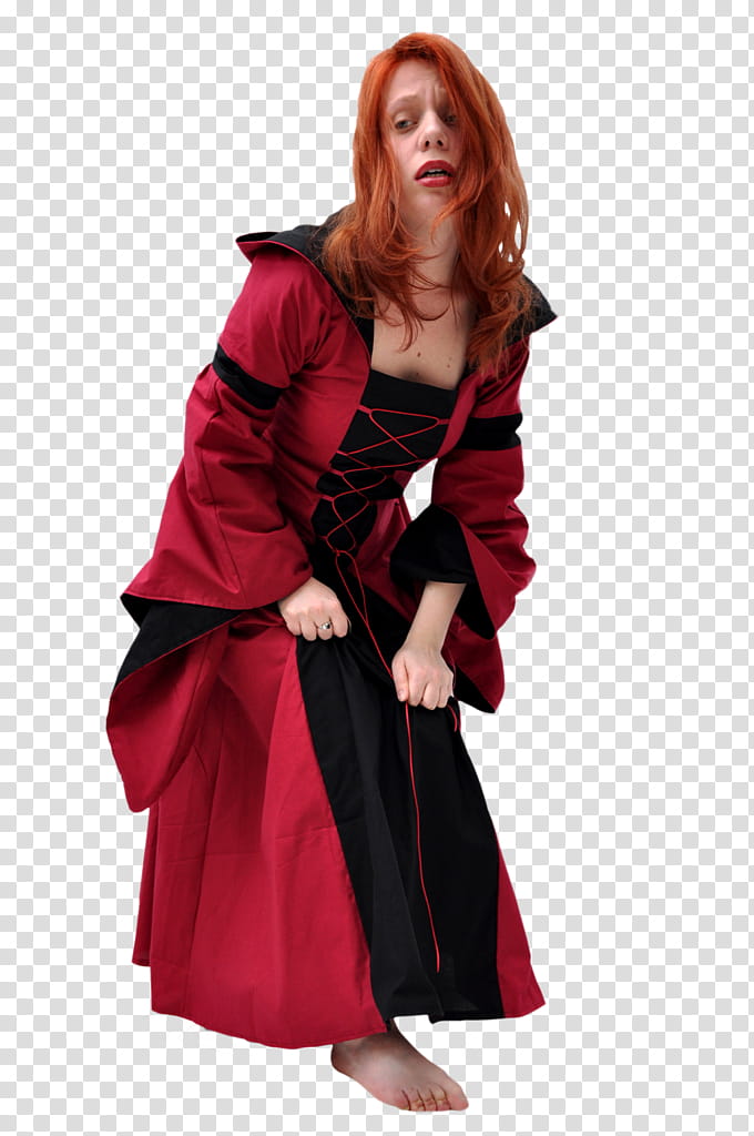 Medieval red , woman wearing red and black long-sleeved dress transparent background PNG clipart