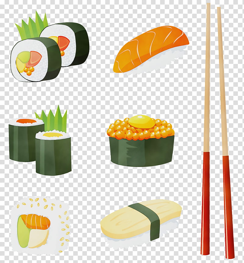 Watercolor, Paint, Wet Ink, Sushi, Japanese Cuisine, Sashimi, Makizushi, Seafood transparent background PNG clipart