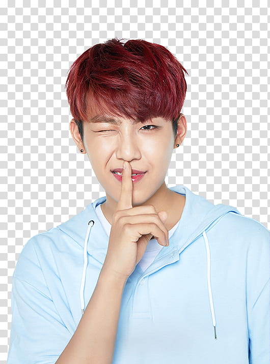 Wanna One Innisfree Part P, man wearing blue pullover hoodie pointing his nose transparent background PNG clipart