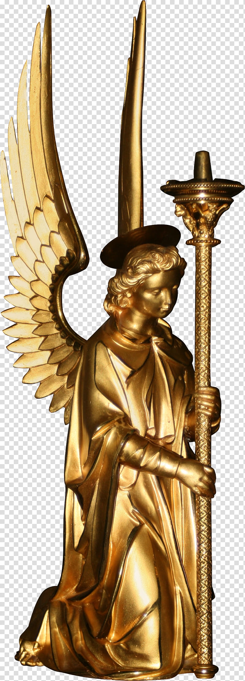 golden angel candleholder precut, winged woman figurine transparent background PNG clipart