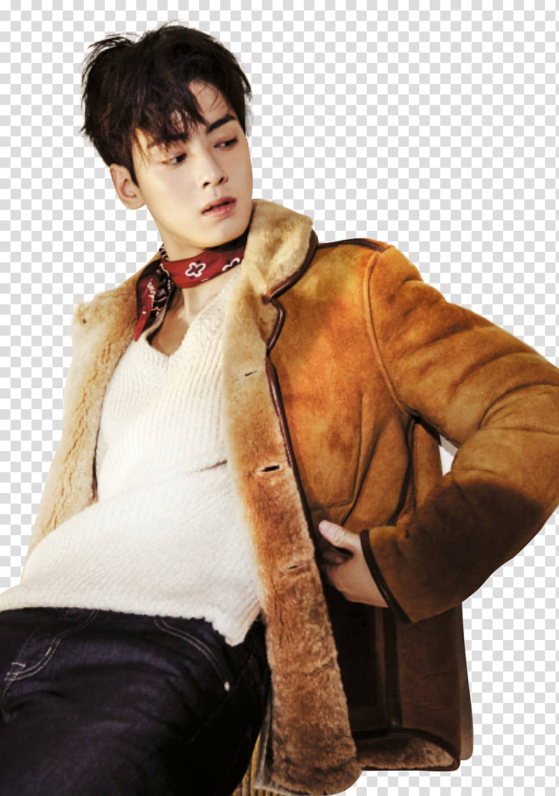 ASTRO EunWoo , man in brown button-up coat transparent background PNG clipart