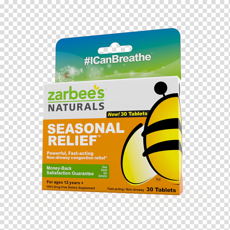 Zarbees Naturals Seasonal Relief Yellow, Nasal Congestion, Tablet, Allergy, Somnolence transparent background PNG clipart