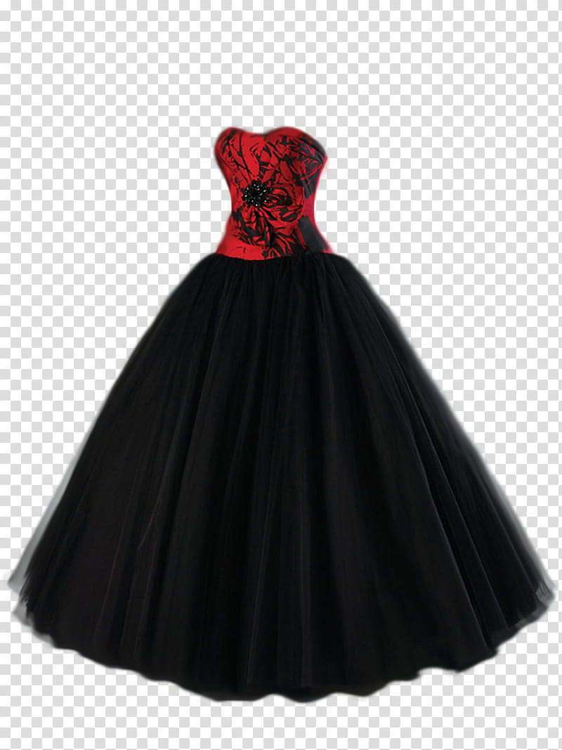 Gown , women's red and black floral strapless dress transparent background PNG clipart