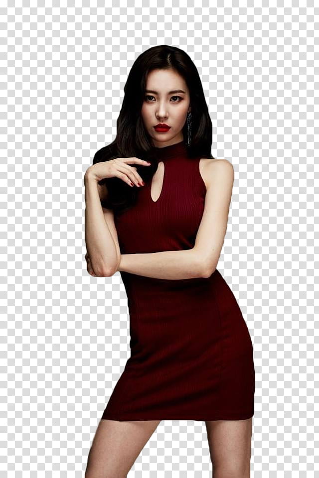Sunmi, woman wearing red dress transparent background PNG clipart