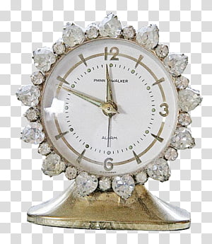 Vintage Clocks s, jeweled round gold-colored analog mantel clock transparent background PNG clipart thumbnail