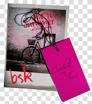 Etiquetas, black city bike with pink tag transparent background PNG clipart thumbnail