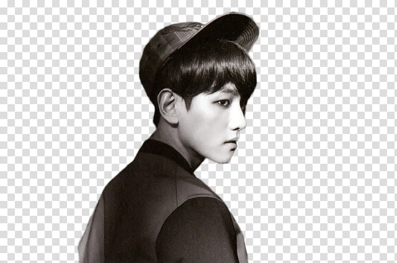 Baekhyun EXODUS Concept, man wearing hat grayscale transparent background PNG clipart
