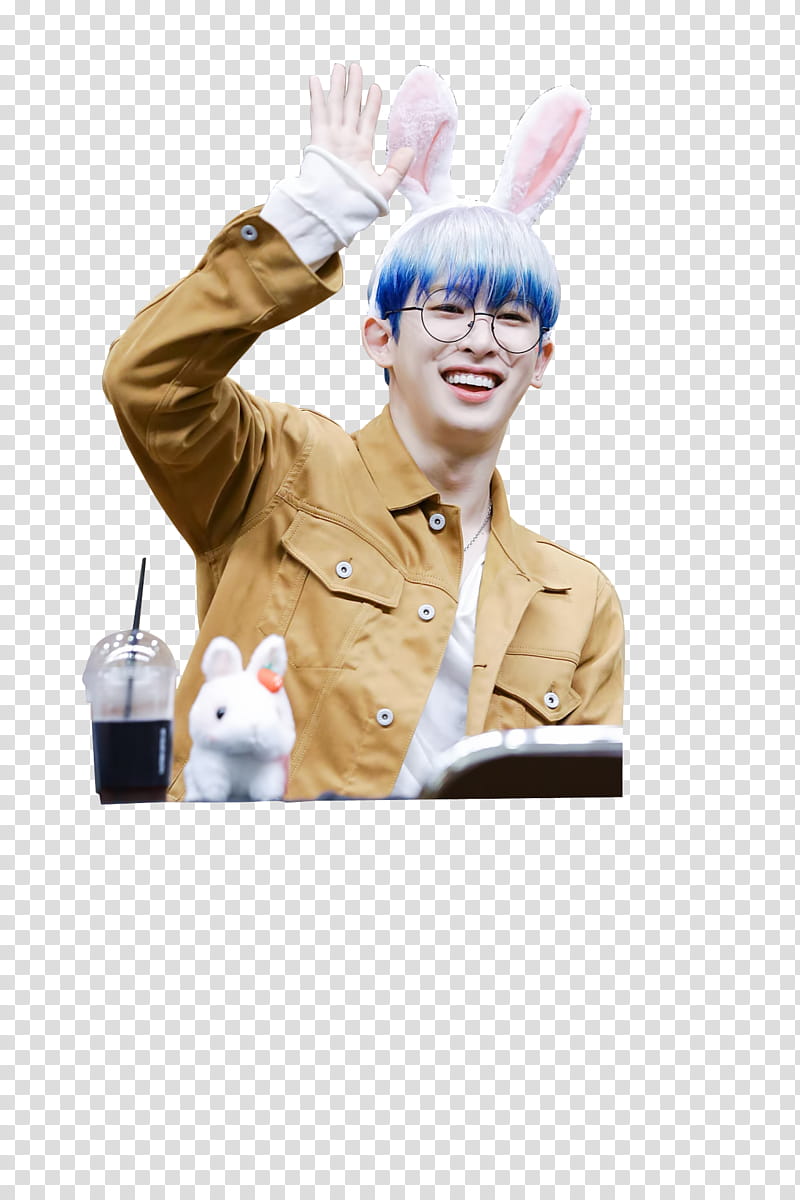 WONHO MONSTA X , man wearing bunny alice band transparent background PNG clipart