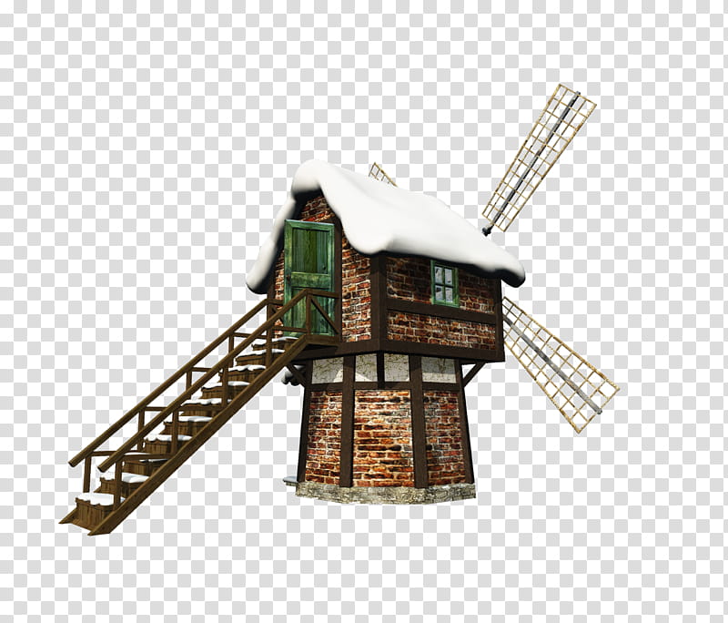 D Snowy Windmill, brown and beige windmill transparent background PNG clipart