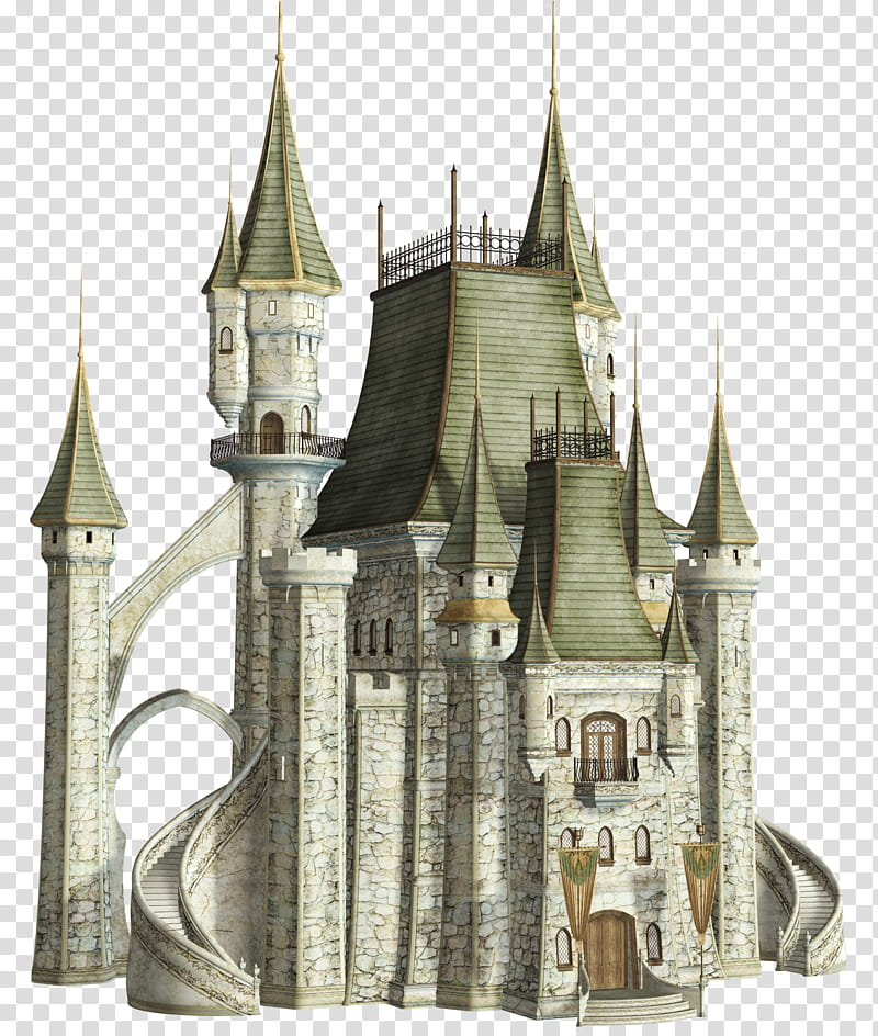 Fantasy Castle , green and white castle illustration transparent background PNG clipart