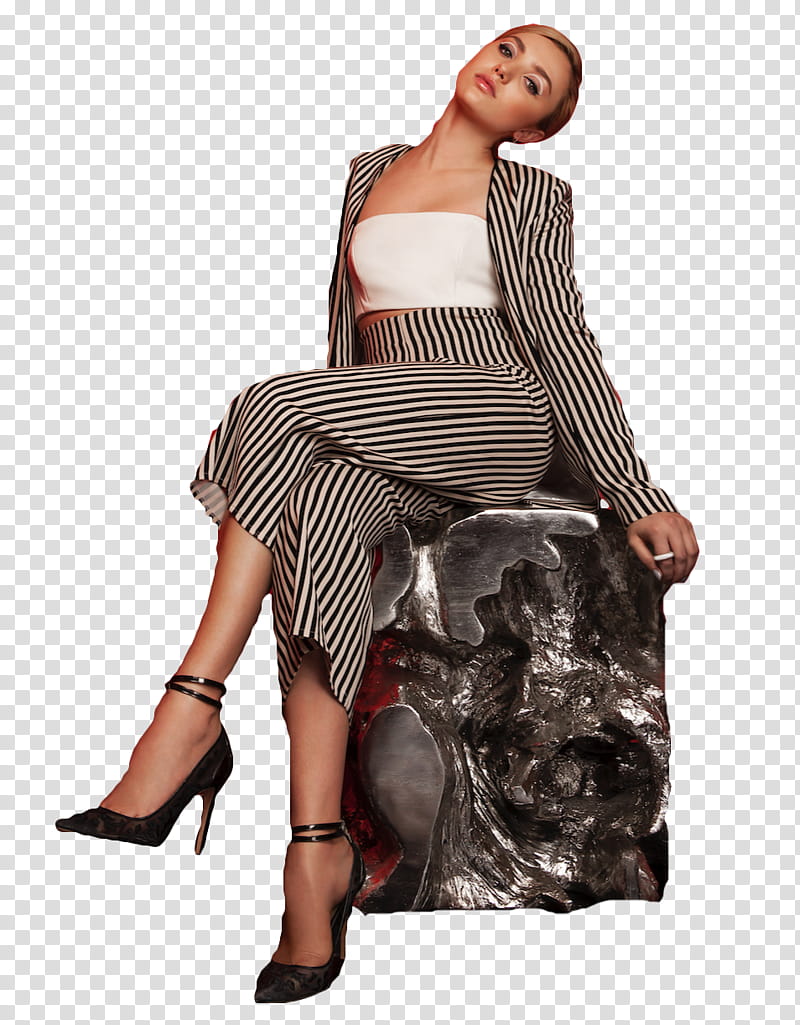 BIG MODEL, woman sitting on black and red wooden chair transparent background PNG clipart