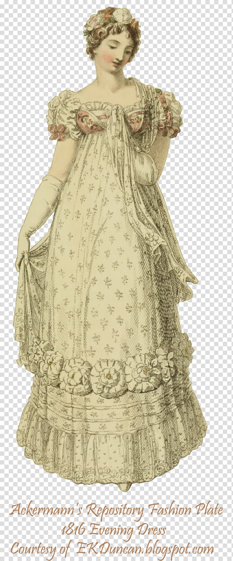 Regency Fashion  , woman wearing floral dress transparent background PNG clipart
