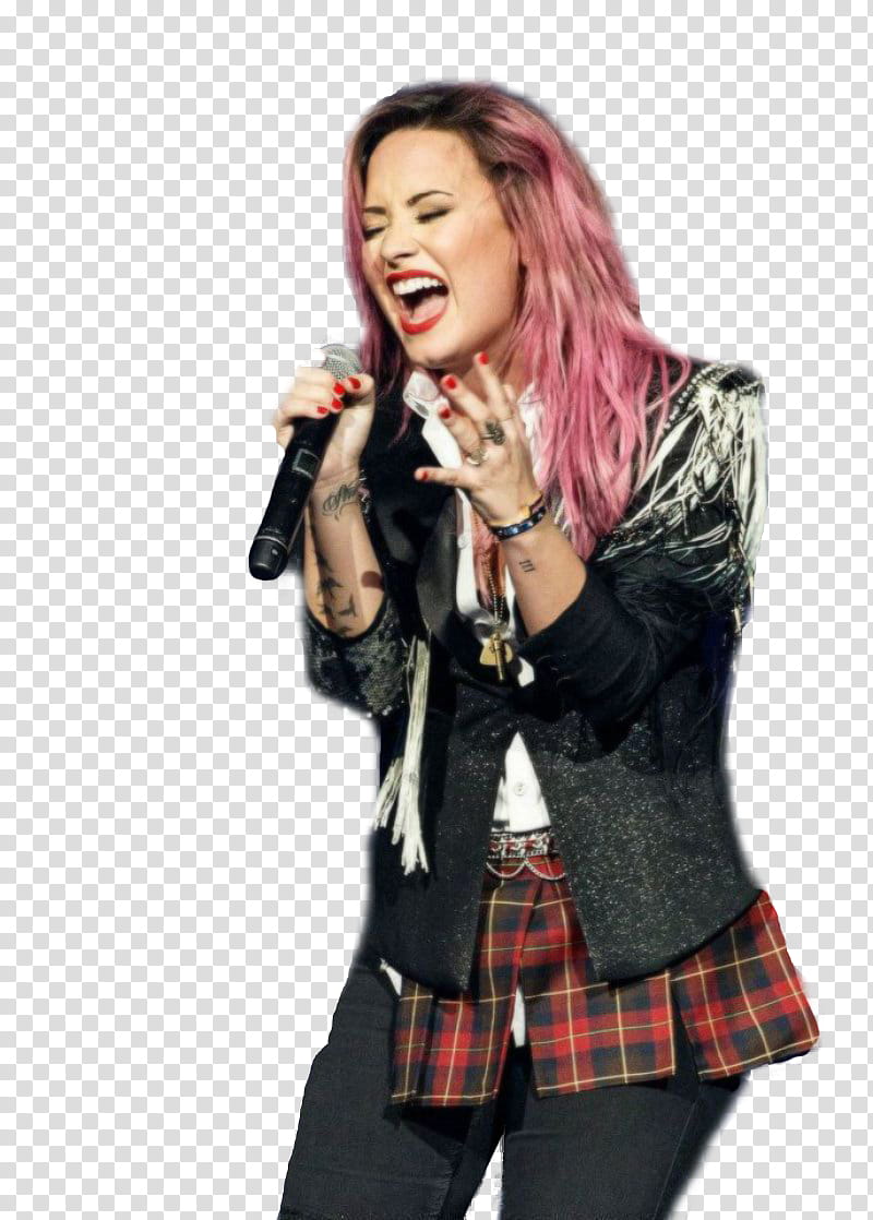 Neon Lights Tour, Demi Lovato holding microphone transparent background PNG clipart