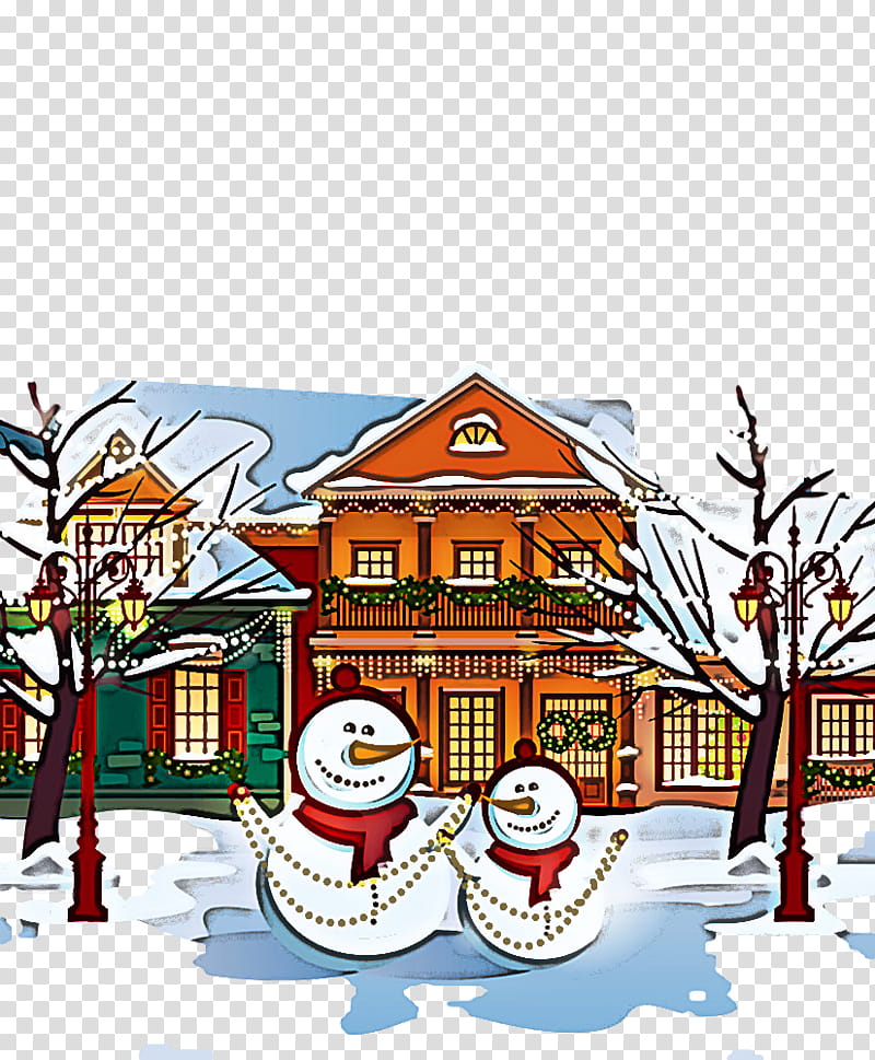Santa claus, Winter
, Snow, Cartoon, Home, Town, Christmas Eve, Architecture transparent background PNG clipart