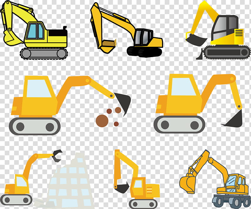 Painting, Excavator, Heavy Machinery, Construction, Yellow, Technology, Vehicle, Line transparent background PNG clipart