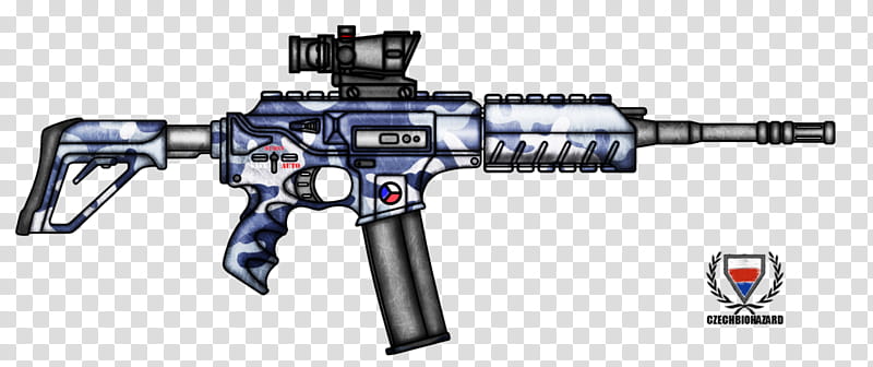 Fictional Firearm: HC-NA Assault Rifle, blue and gray rifle logo transparent background PNG clipart