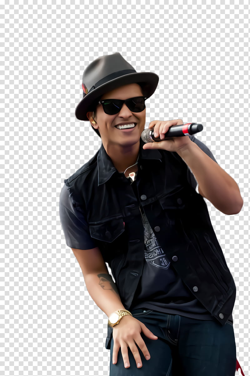 Cowboy Hat, Bruno Mars, Singer, Fedora, Microphone, Music, Musician, Sunglasses transparent background PNG clipart