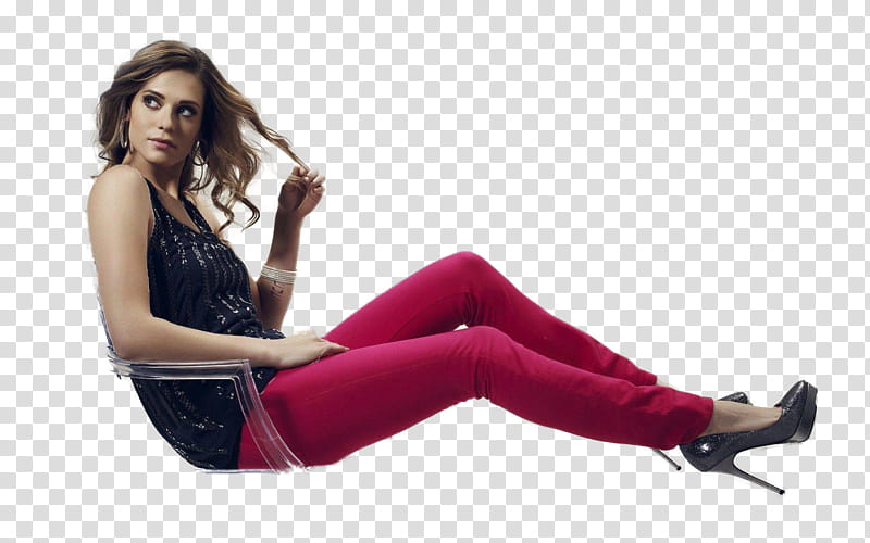 LYNDSY FONSECA, woman in red blouse and red jeans transparent background PNG clipart