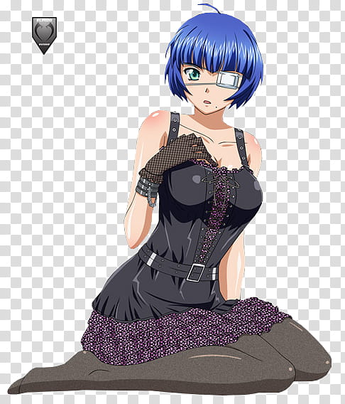 Ryomou Render, short blue-haired female character with eye patch transparent background PNG clipart