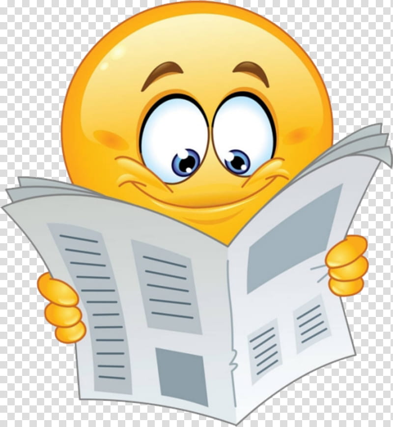 Reading Emoji, Emoticon, Smiley, Newspaper, News Magazine, Art Emoji, Yellow, Cartoon transparent background PNG clipart