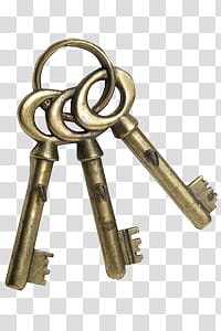 JJ  Keys, three brass-colored skeleton keys transparent background PNG clipart