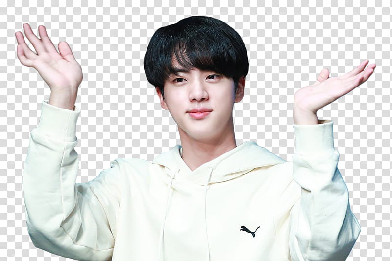 Seokjin BTS, man wearing white Puma pullover hoodie transparent background PNG clipart