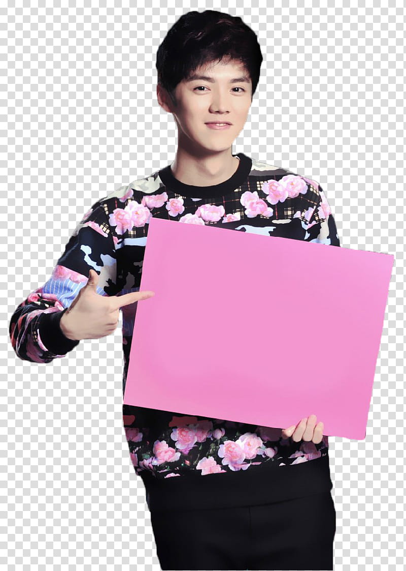 Luhan, man standing holding pink paper transparent background PNG clipart