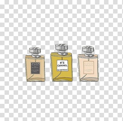 Vintage, three Chanel Coco spray bottles transparent background PNG clipart