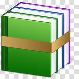 Aeon, Winrar, green, blue, and purple books icon transparent background PNG clipart
