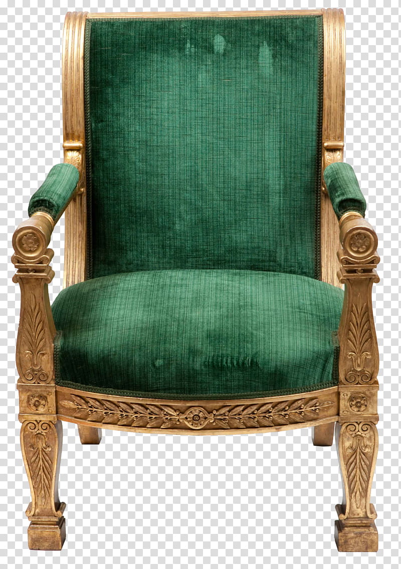 chair, green and brown padded armchair with wooden base transparent background PNG clipart