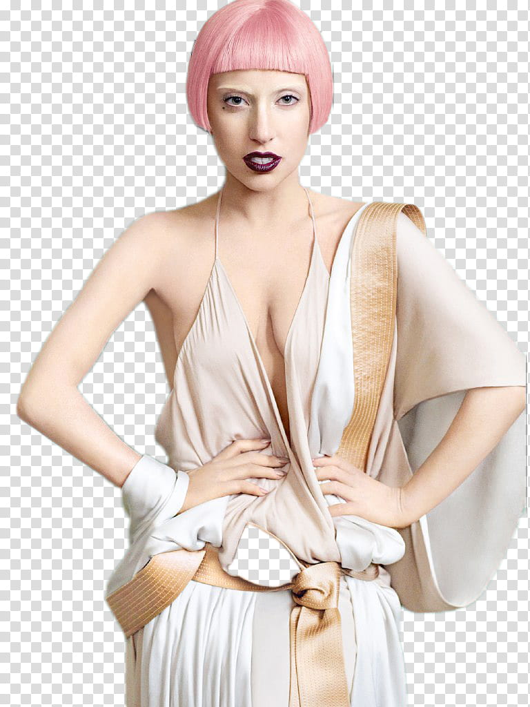 Lady GaGa, woman with pink hair transparent background PNG clipart