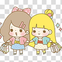 Diudiu and Daidai , two women holding paper bags character illustration transparent background PNG clipart