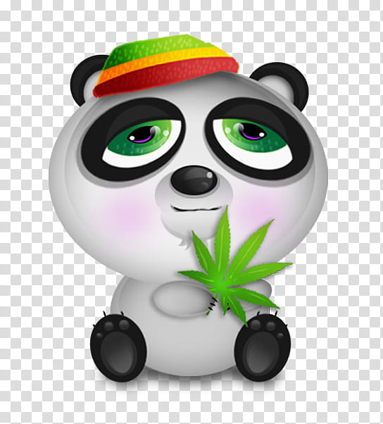 What Panda Like ReWork, white Panda holding cannabis leaf illustration transparent background PNG clipart